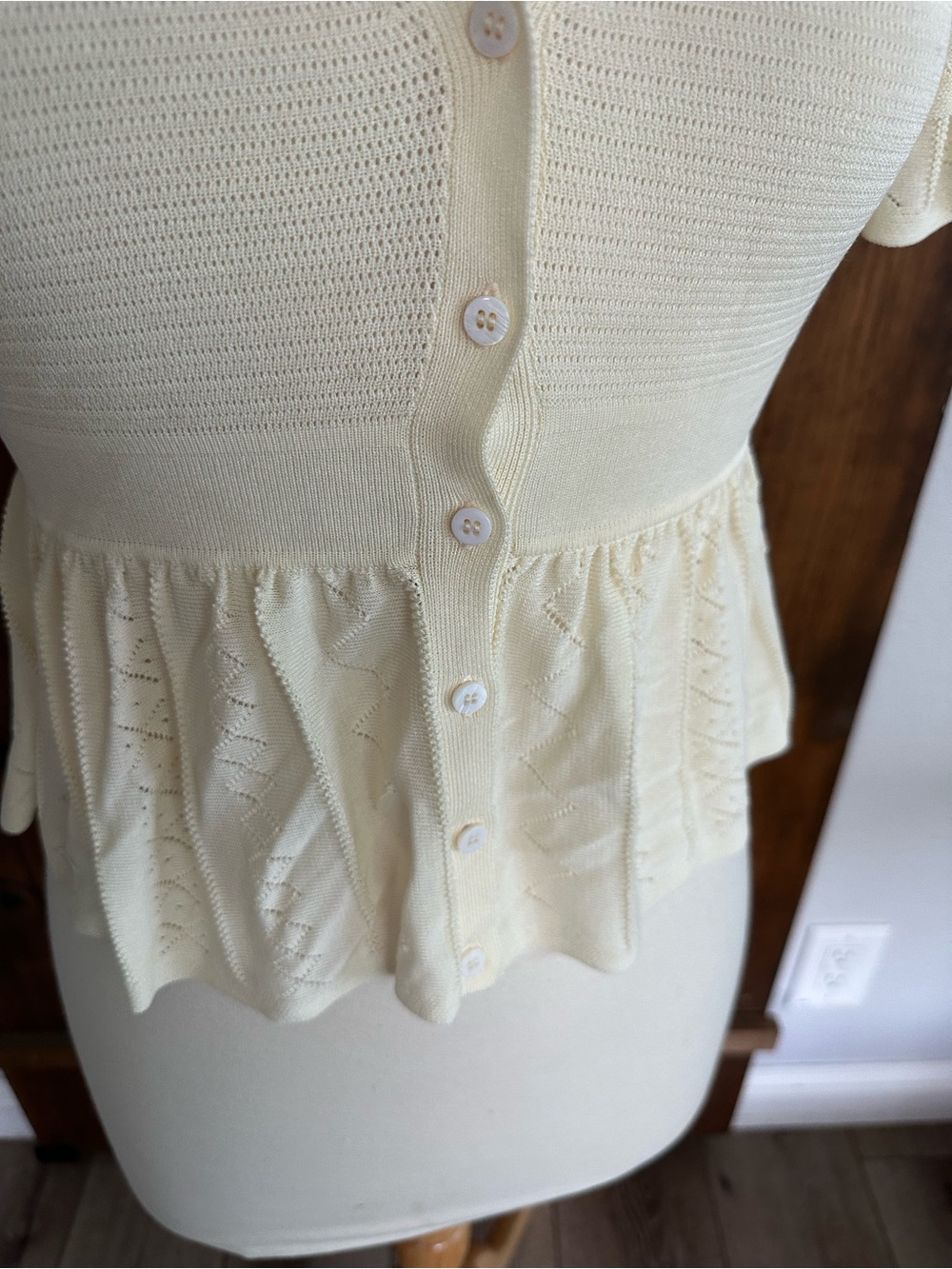 ba&sh Cream Ruffle-Sleeve Button Front Peplum Top - Picture 3 of 9